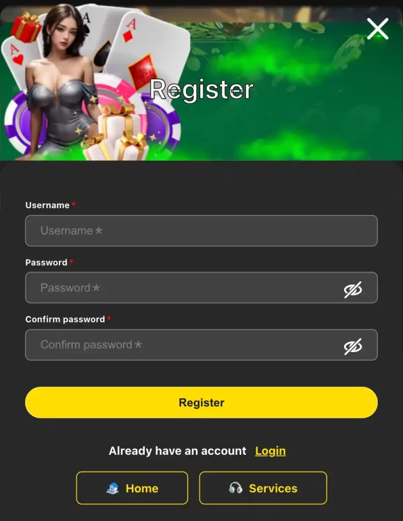 BINIJILI register page with user sign-up form and welcome bonus
